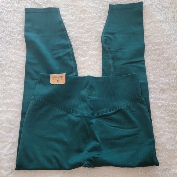 Pink Active Green Seamless Leggings Size M Medium High Waist 7/8 tight - Picture 3 of 12
